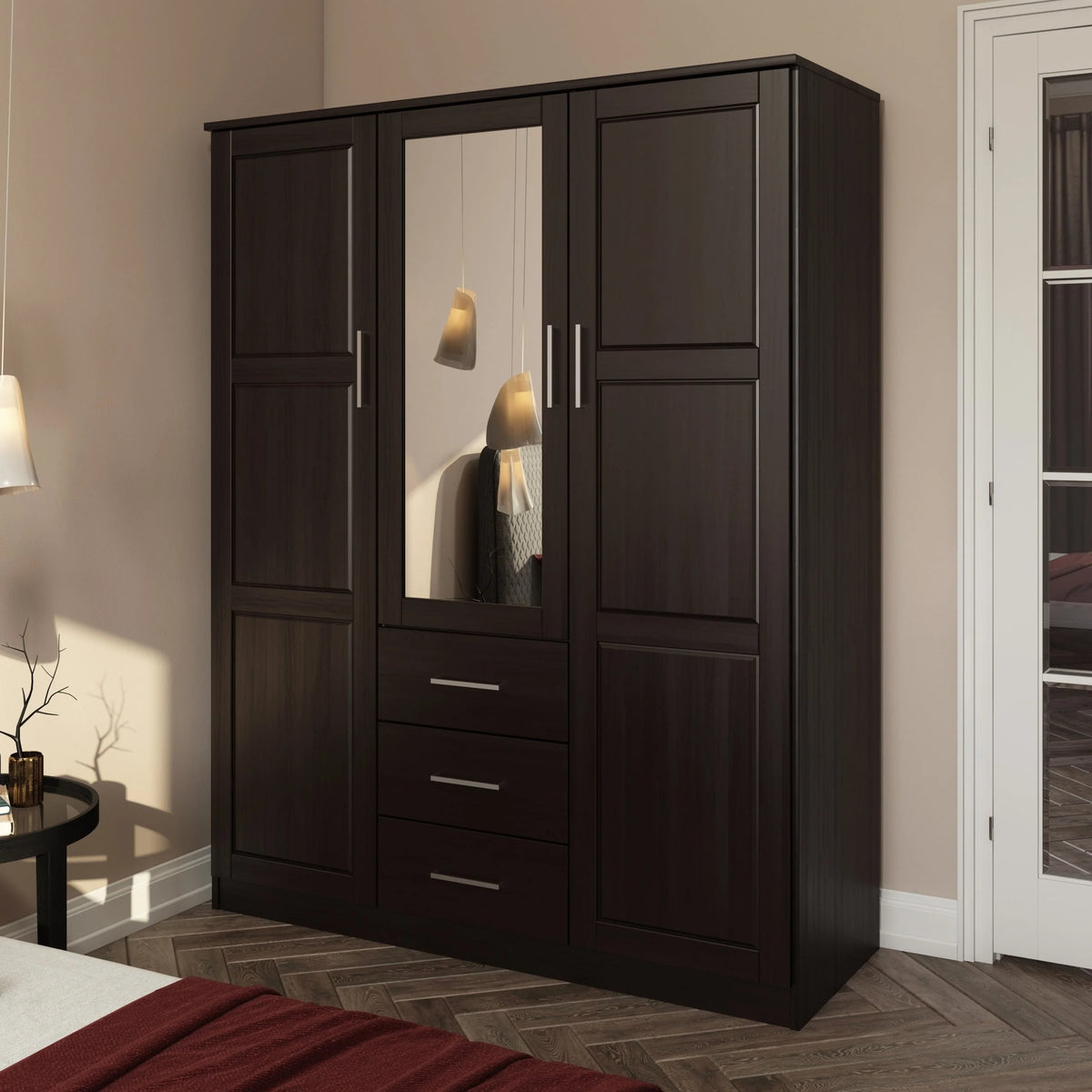 Armadio guardaroba a 3 ante Cosmo Palace Imports in legno massello al 100%, con ante in legno massello o a specchio