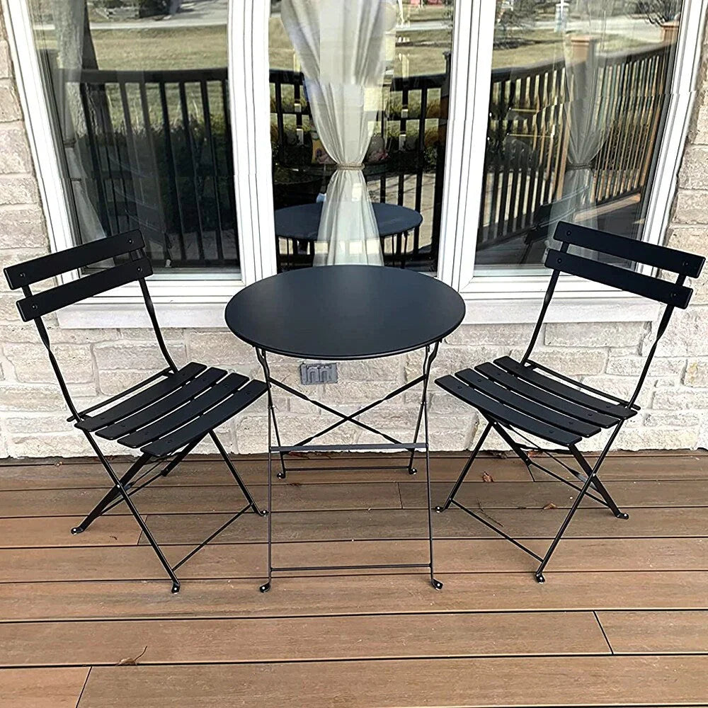 3-teiliges klappbares Bistro-Set aus Metall, wetterbeständiges Outdoor-/Indoor-Sitzset für Terrasse, Hof und Garten