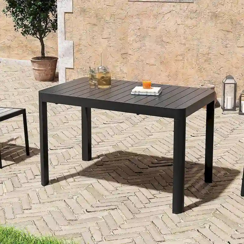 Set da pranzo da esterno in alluminio per patio, da 5/7 pezzi, con sedie impilabili e tavolo allungabile