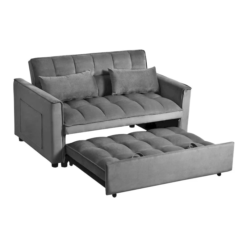 Moderne fluwelen tweezitsfuton met verstelbare rugleuning en zakken, geschikt voor 2 personen ??Donkergrijs / lichtgrijs / blauw / zwart