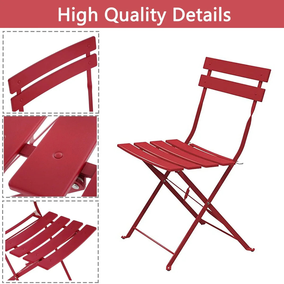 3-teiliges klappbares Bistro-Set aus Metall, wetterbeständiges Outdoor-/Indoor-Sitzset für Terrasse, Hof und Garten