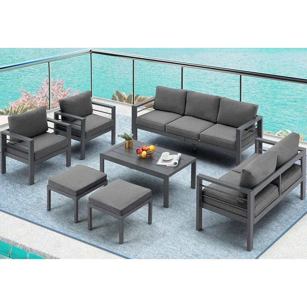 AECOJOY 7-teiliges Aluminiummöbel-Set für die Terrasse, Outdoor-Sitzgruppe