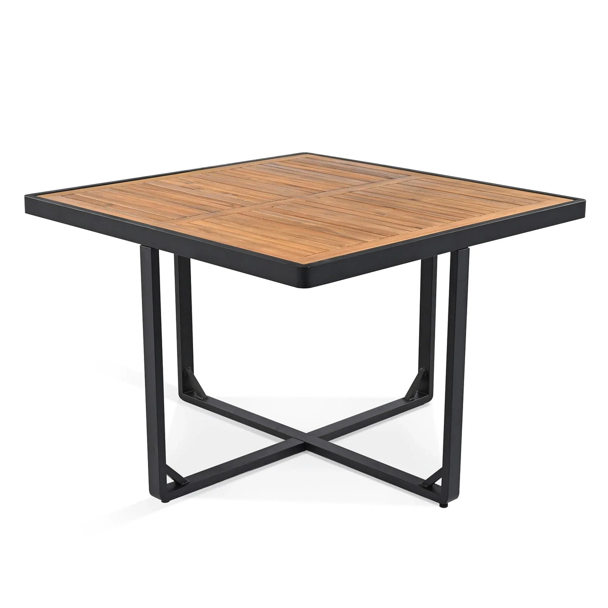 Set da pranzo da esterno in legno di acacia da 18 pezzi, 8 sedie imbottite, 8 pouf e 2 tavoli quadrati