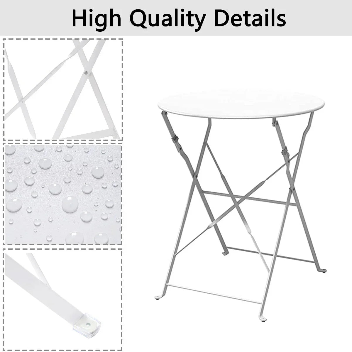 3-teiliges klappbares Bistro-Set aus Metall, wetterbeständiges Outdoor-/Indoor-Sitzset für Terrasse, Hof und Garten