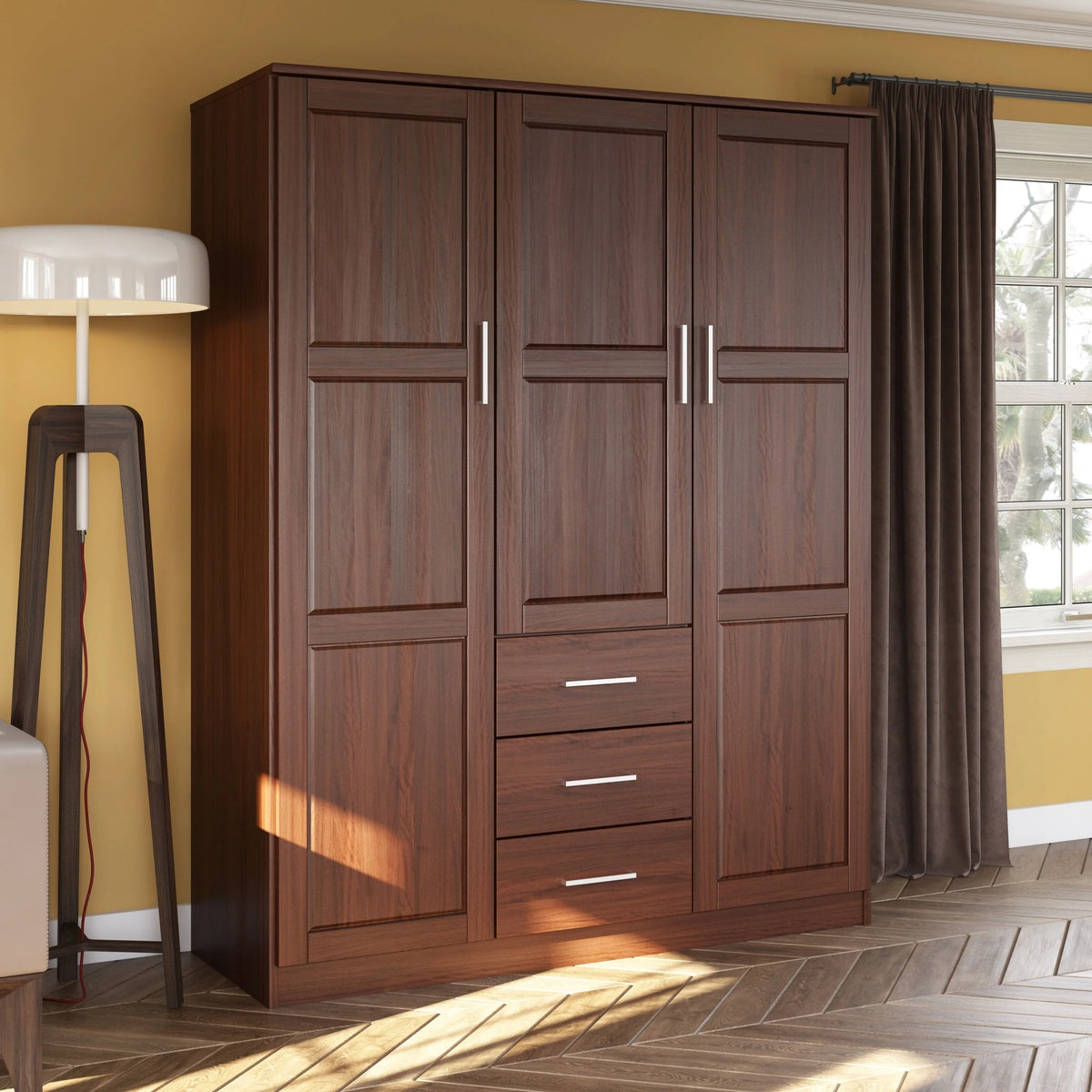 Armadio guardaroba a 3 ante Cosmo Palace Imports in legno massello al 100%, con ante in legno massello o a specchio
