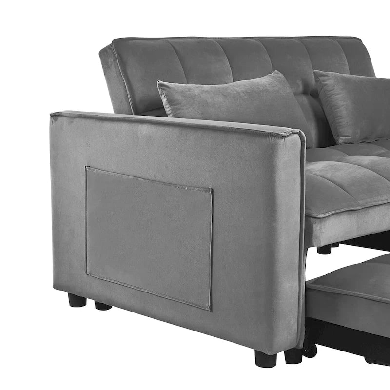 Moderne fluwelen tweezitsfuton met verstelbare rugleuning en zakken, geschikt voor 2 personen ??Donkergrijs / lichtgrijs / blauw / zwart
