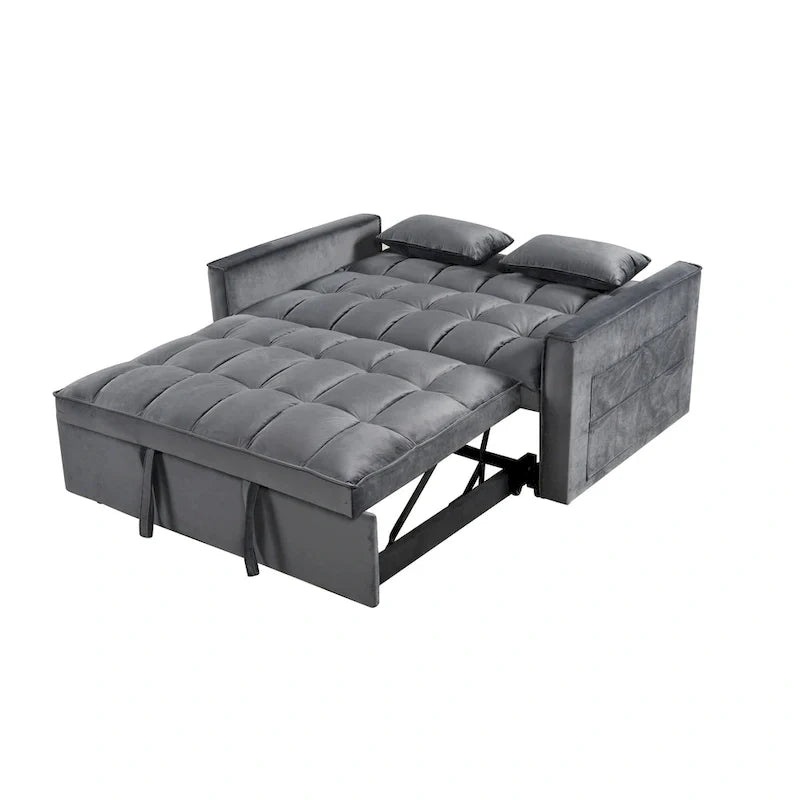 Moderne fluwelen tweezitsfuton met verstelbare rugleuning en zakken, geschikt voor 2 personen ??Donkergrijs / lichtgrijs / blauw / zwart