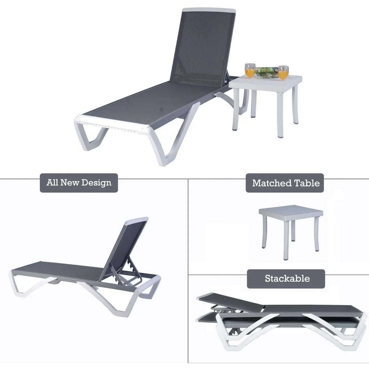 Chaise lounge Kozyard Alan għall-patio, bilqiegħda u mimduda, aġġustabbli, magħmula kompletament mill-aluminju u b’saqajn tar-reżina tal-polipropilen