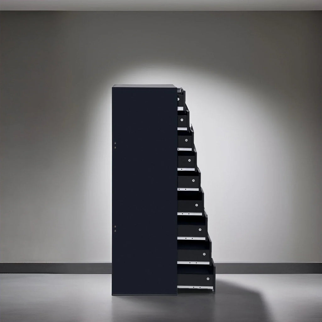 Schmaler Holzschrank mit 9 Schubladen, leichtgängigen Schubladen und oberem Ablagefach