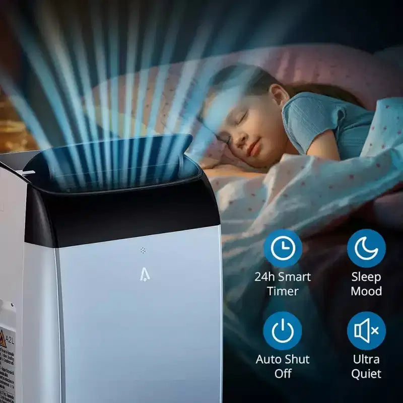 Condizionatore GustoWave da 14000 BTU con telecomando, unità portatile per ambienti fino a 750 piedi quadrati, bianco/nero