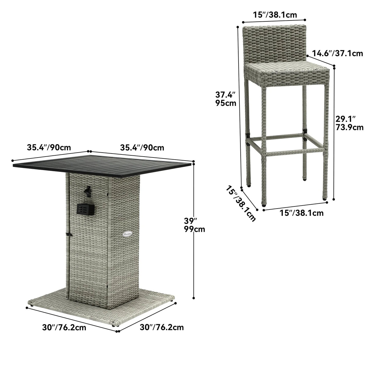 Set da bar da esterno in vimini Moasis da 5 pezzi - 5 PZ