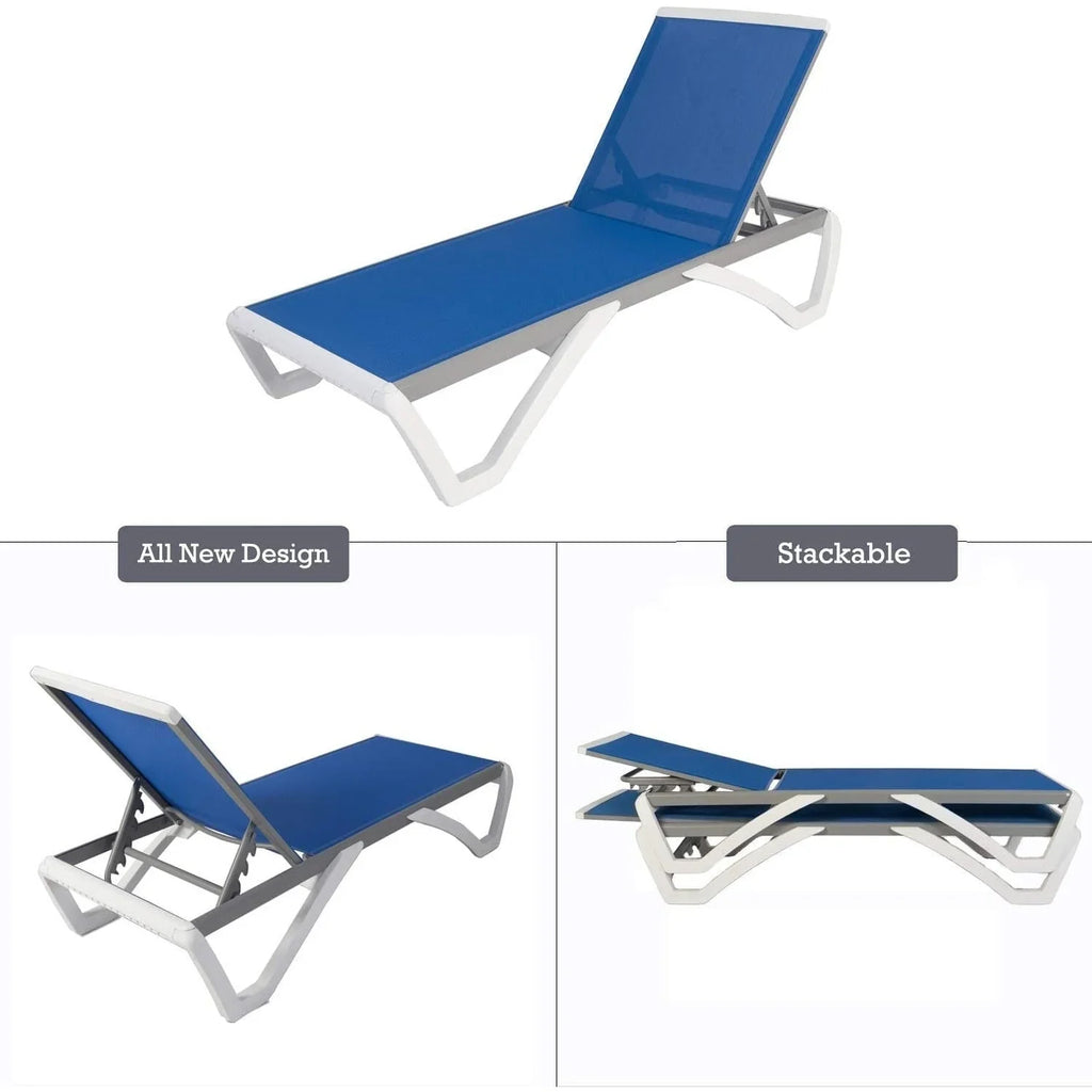 Chaise lounge Kozyard Alan għall-patio, bilqiegħda u mimduda, aġġustabbli, magħmula kompletament mill-aluminju u b’saqajn tar-reżina tal-polipropilen