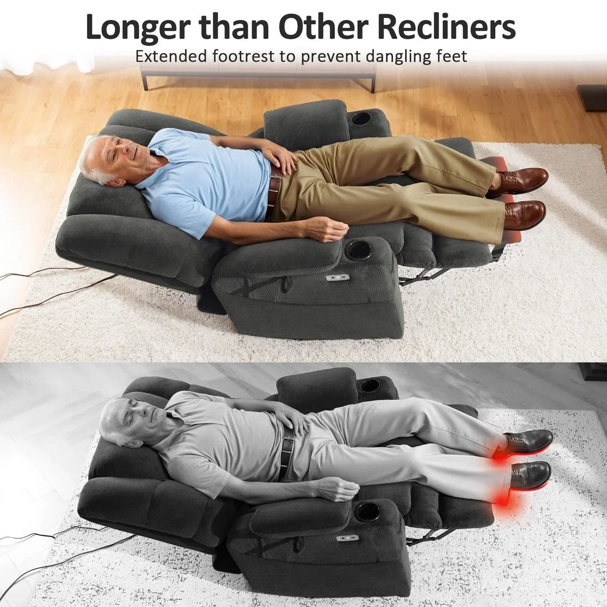 MCombo breiter Dual-Motor-Aufstehsessel mit Massage- und zweifacher Heizfunktion für große und kräftige Senioren, Stoff R7635