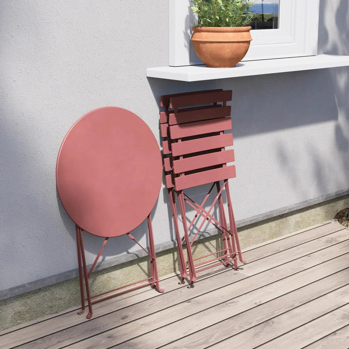 3-teiliges klappbares Bistro-Set aus Metall, wetterbeständiges Outdoor-/Indoor-Sitzset für Terrasse, Hof und Garten