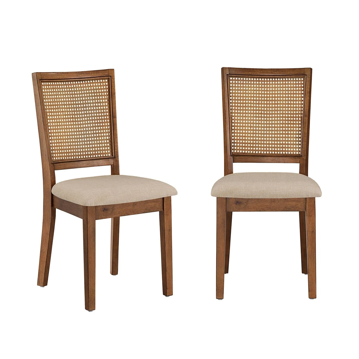 Sedie da pranzo Ronda con schienale in rattan e lino beige (set da 2)
