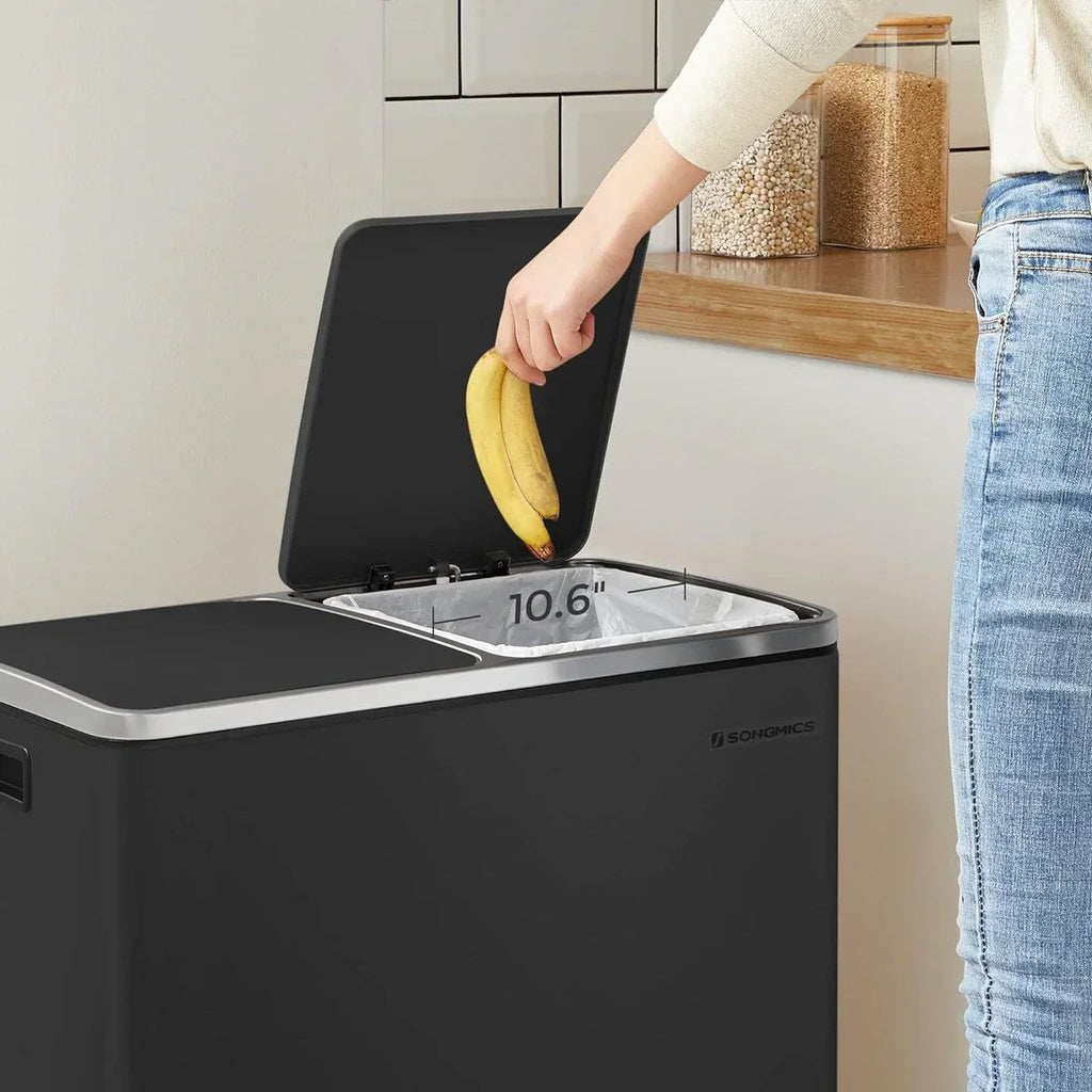 Doppio bidone della spazzatura SONGMICS, cestino per rifiuti in acciaio inox da 16 galloni, nero