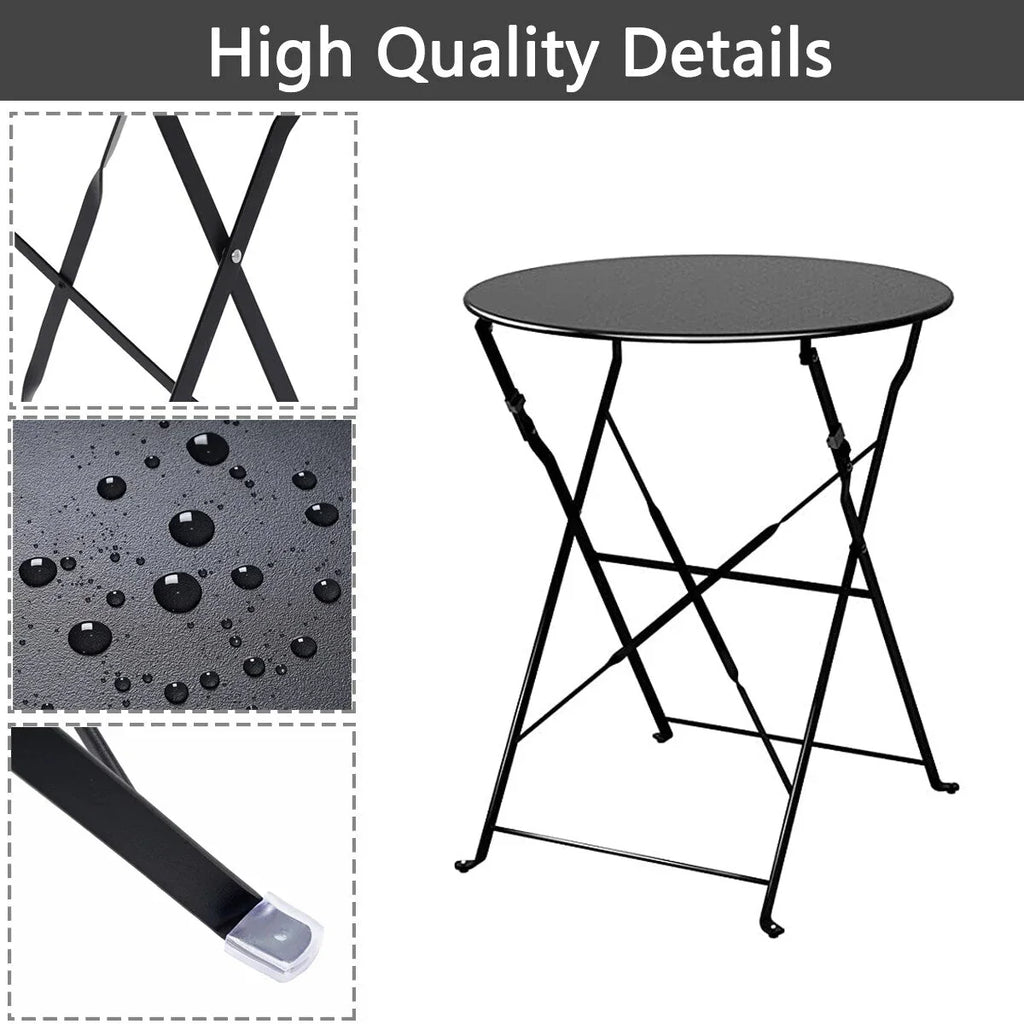 3-teiliges klappbares Bistro-Set aus Metall, wetterbeständiges Outdoor-/Indoor-Sitzset für Terrasse, Hof und Garten