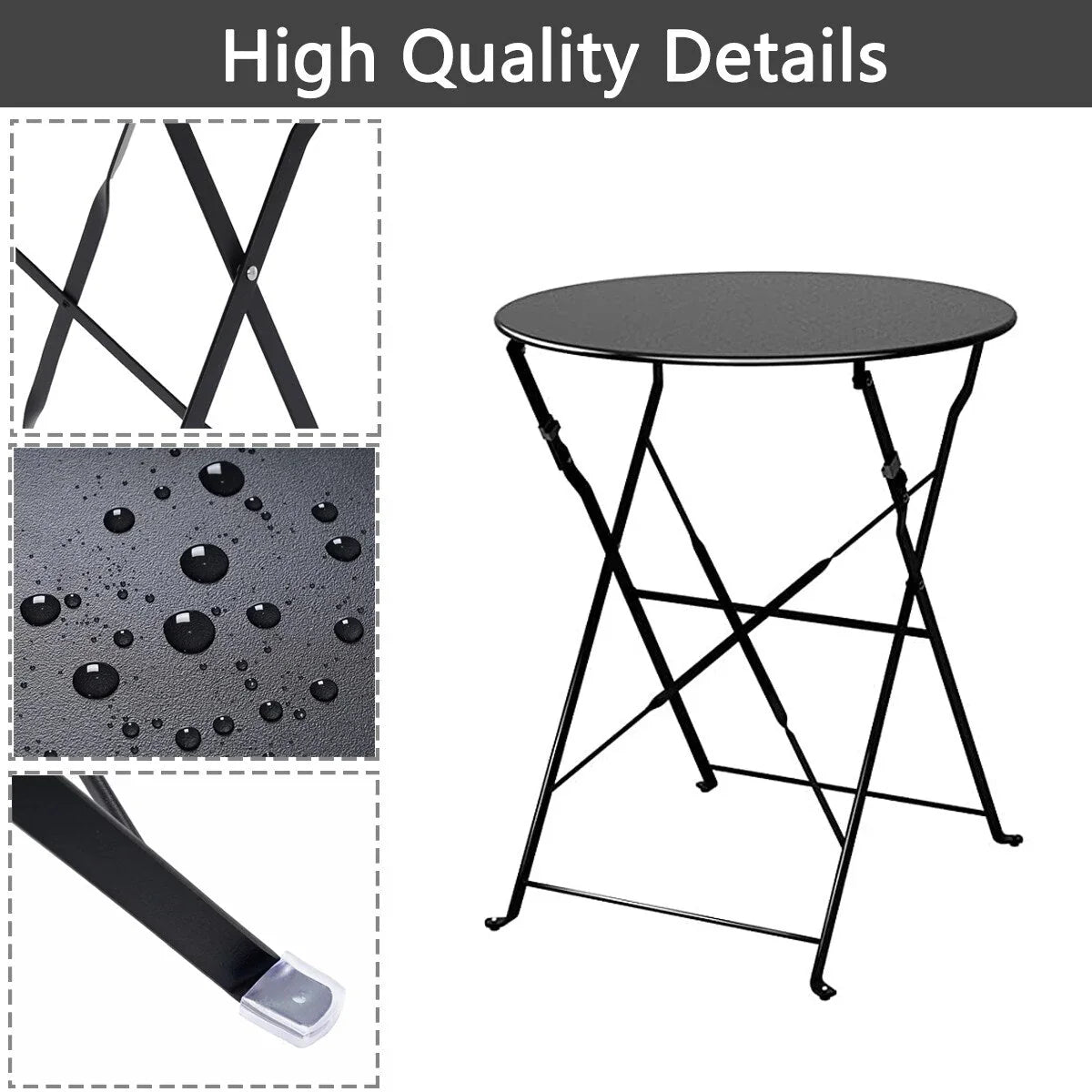 3-teiliges klappbares Bistro-Set aus Metall, wetterbeständiges Outdoor-/Indoor-Sitzset für Terrasse, Hof und Garten