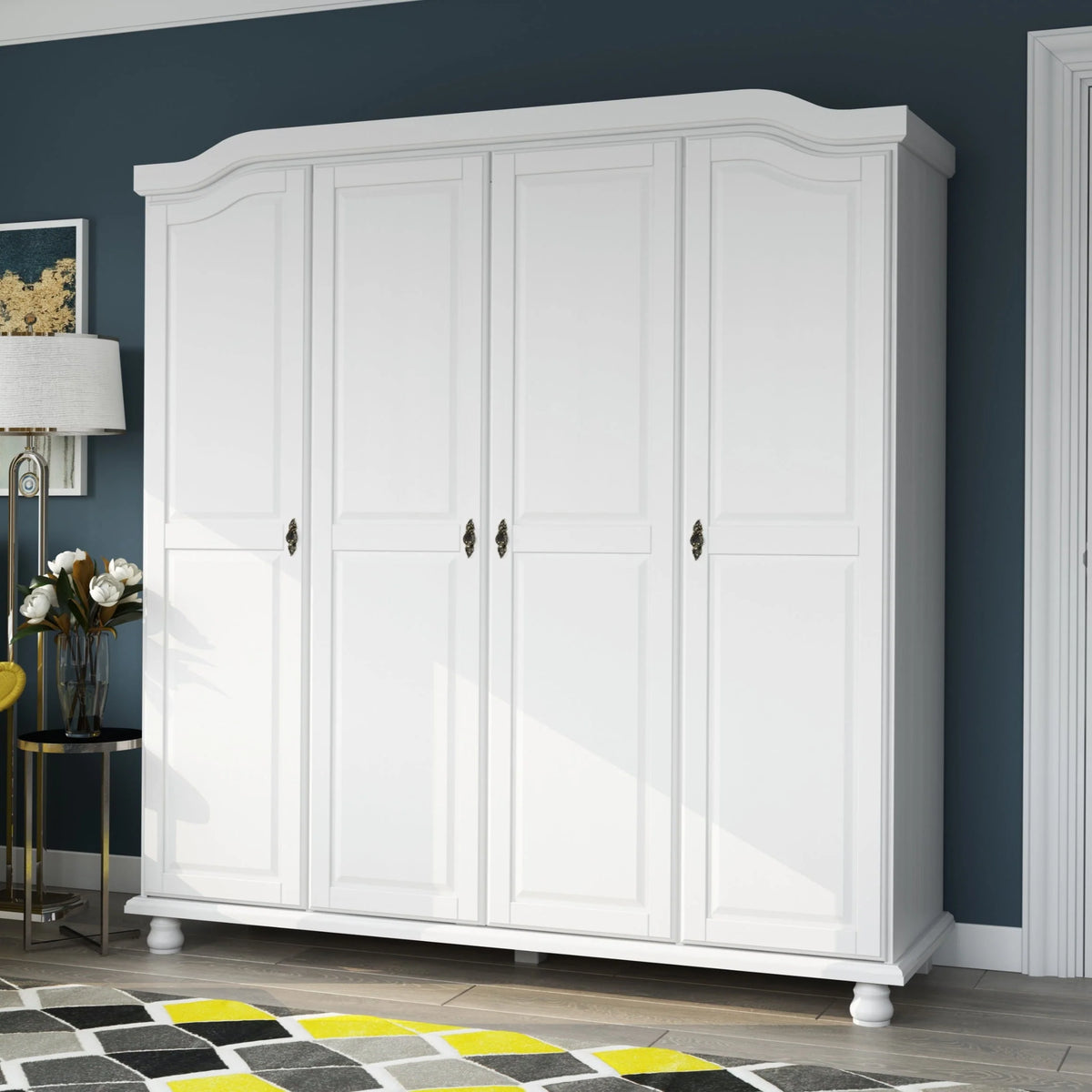 Armadio guardaroba a 4 ante Palace Imports Kyle in legno massello al 100% con ante in legno massello o a specchio