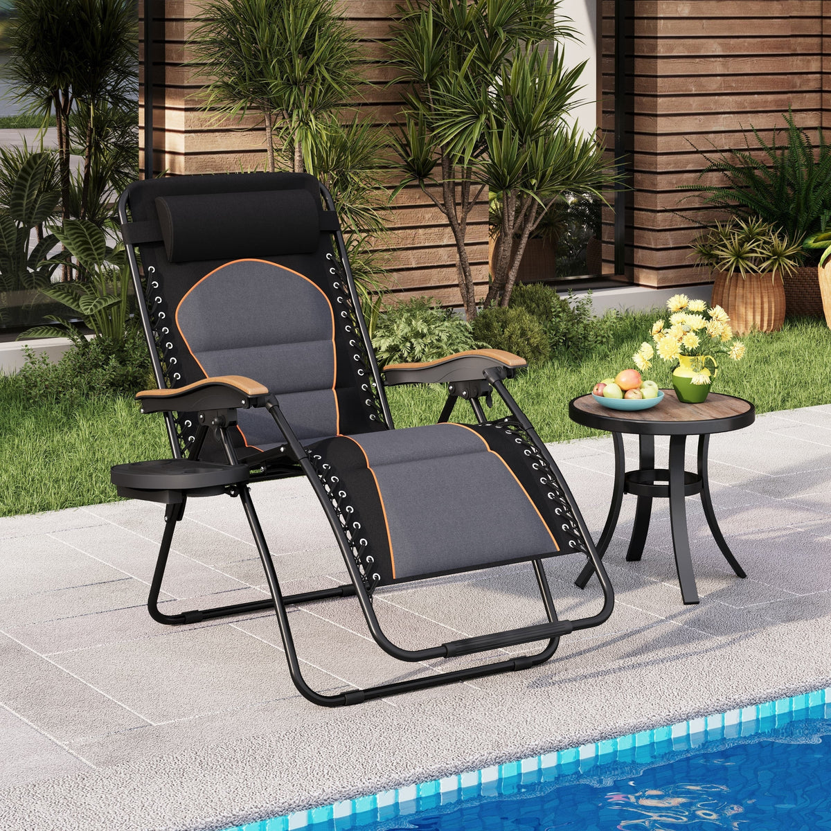 Sedia lounge imbottita oversize XL a gravità zero con bracciolo più largo, reclinabile regolabile e portabicchieri - N/A