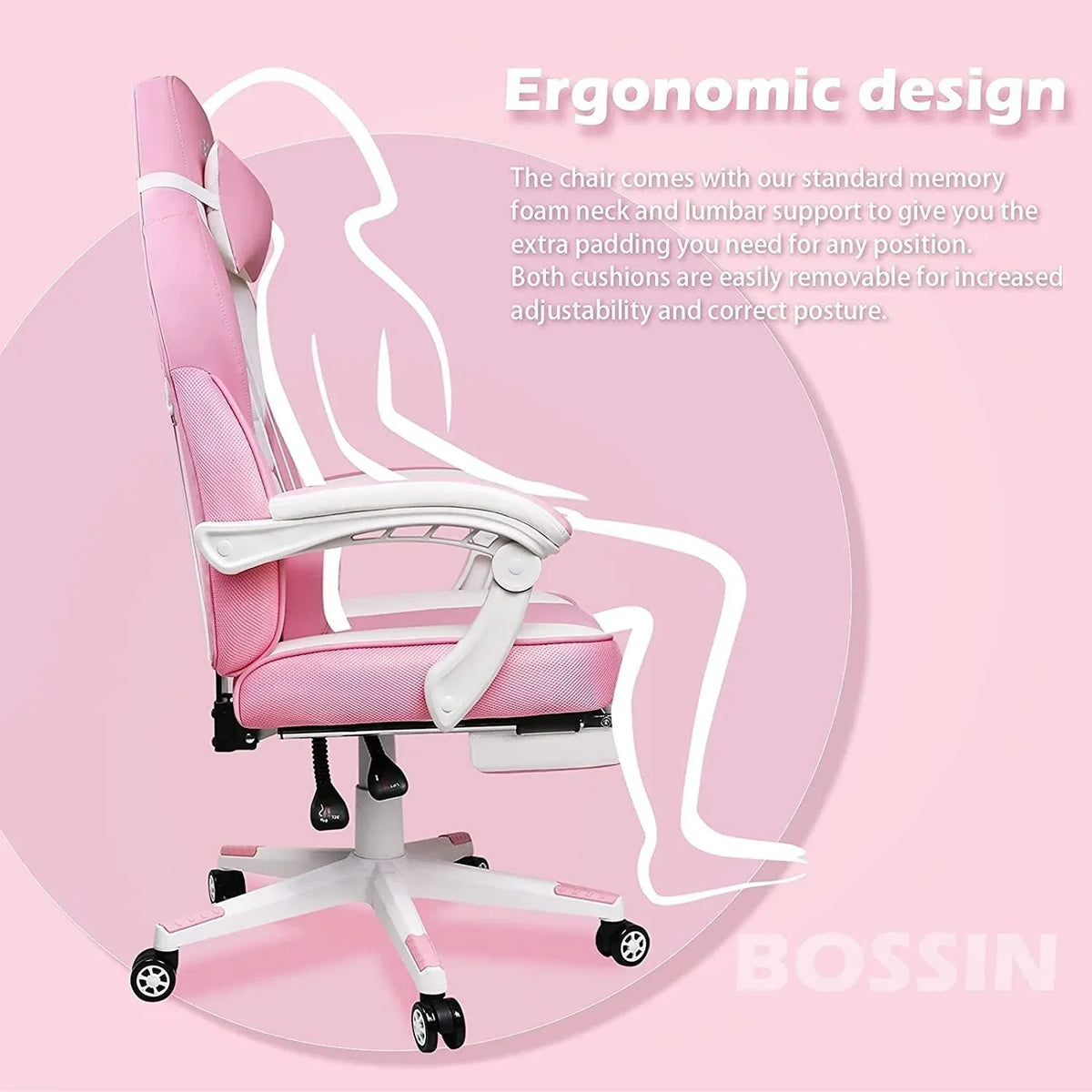 BOSSIN Racing Style Gaming Chair,300 lbs Big and Tall gamer chair High Back Computer Chair
