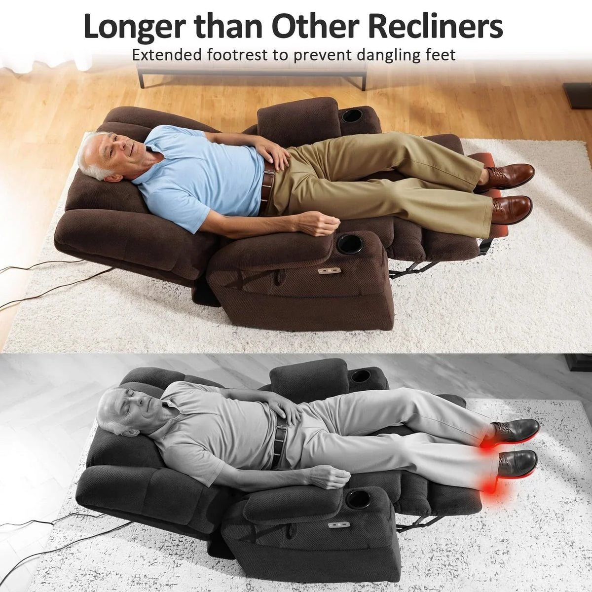 MCombo breiter Dual-Motor-Aufstehsessel mit Massage- und zweifacher Heizfunktion für große und kräftige Senioren, Stoff R7635