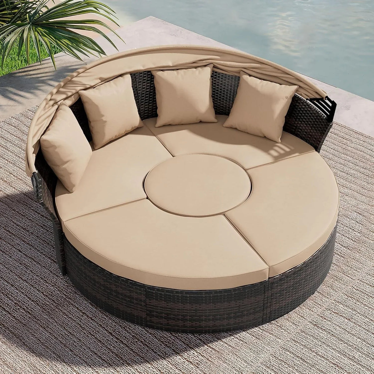 Set da conversazione da esterno Nuon da 4/5 pezzi, set con divano letto in vimini e baldacchino, di Havenside Home