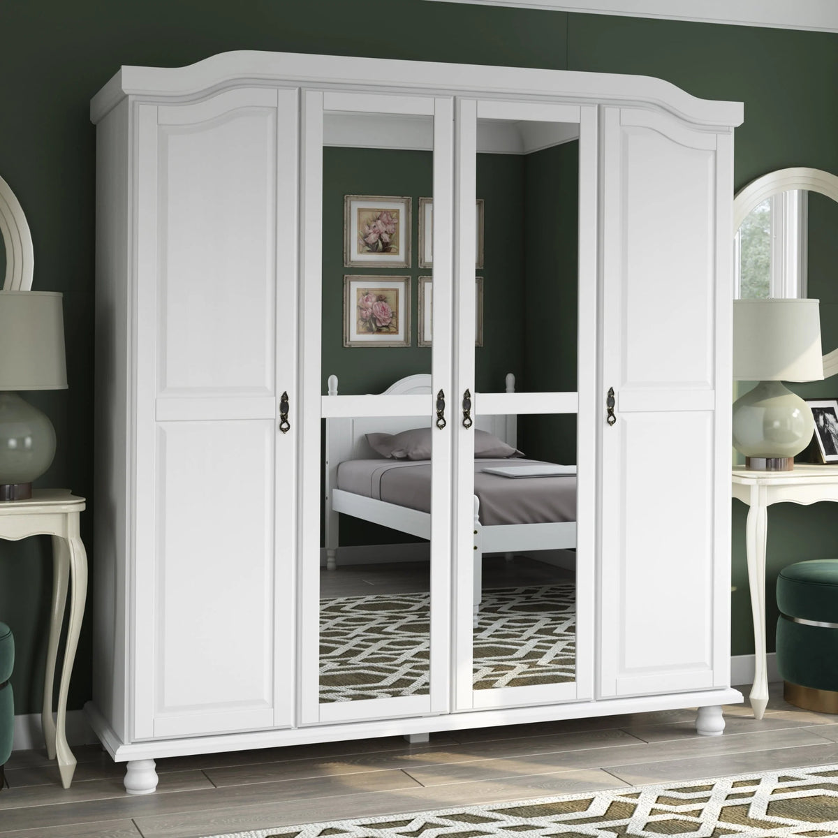 Armadio guardaroba a 4 ante Palace Imports Kyle in legno massello al 100% con ante in legno massello o a specchio
