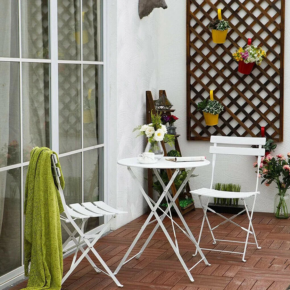 3-teiliges klappbares Bistro-Set aus Metall, wetterbeständiges Outdoor-/Indoor-Sitzset für Terrasse, Hof und Garten