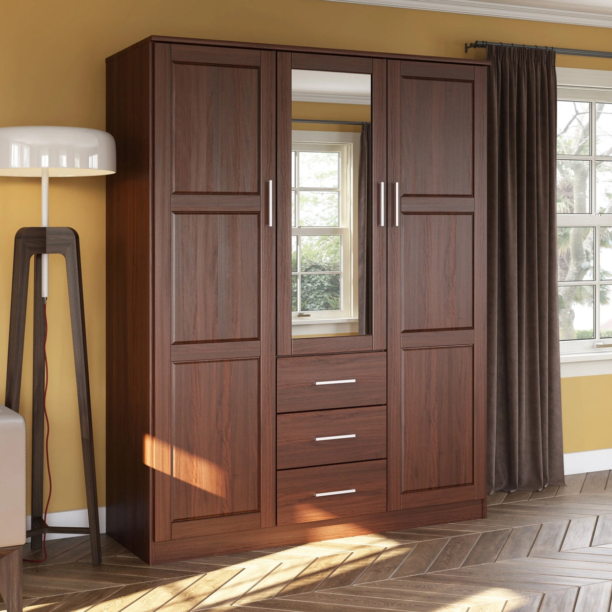 Armadio guardaroba a 3 ante Cosmo Palace Imports in legno massello al 100%, con ante in legno massello o a specchio