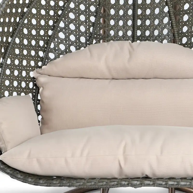 Sedia sospesa a dondolo a forma di uovo con supporto in metallo, struttura in vimini e cuscino ¨C Beige / Blu antracite / Bianco / Blu / Bianco anticato / Marrone / Tela, posti 2
