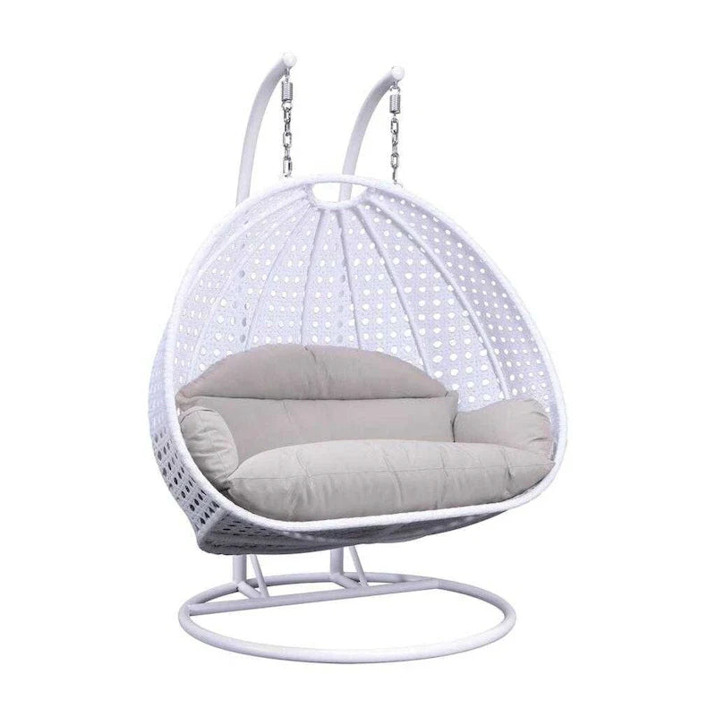 Sedia sospesa a dondolo a forma di uovo con supporto in metallo, struttura in vimini e cuscino ¨C Beige / Blu antracite / Bianco / Blu / Bianco anticato / Marrone / Tela, posti 2