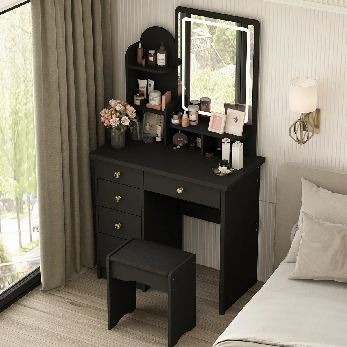 Set da toeletta con tavolo, luce LED, specchio e sgabello