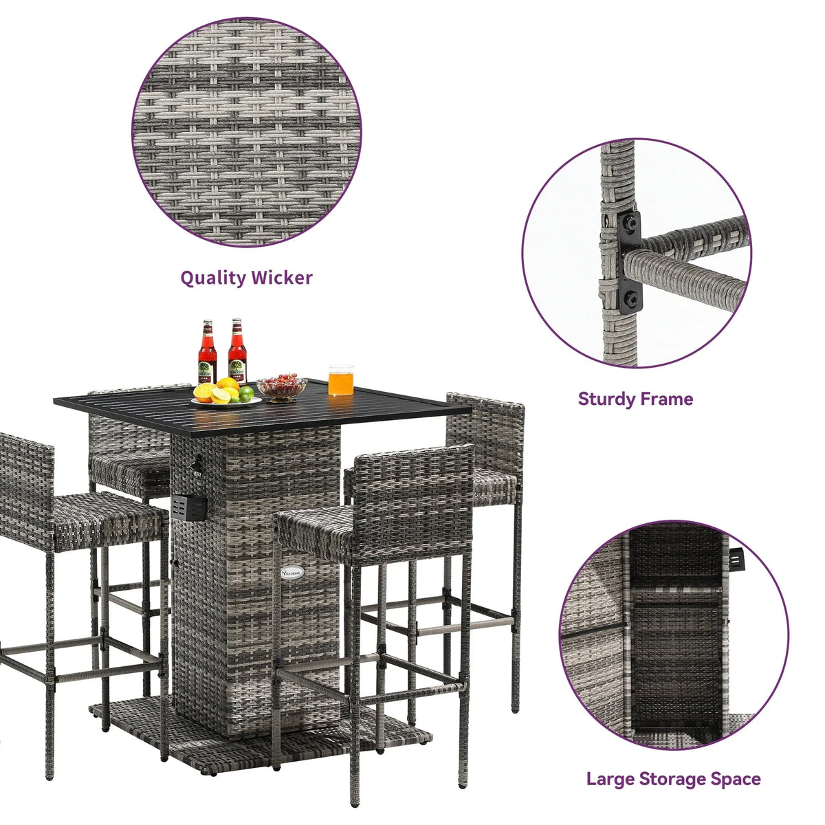 Set da bar da esterno in vimini Moasis da 5 pezzi - 5 PZ