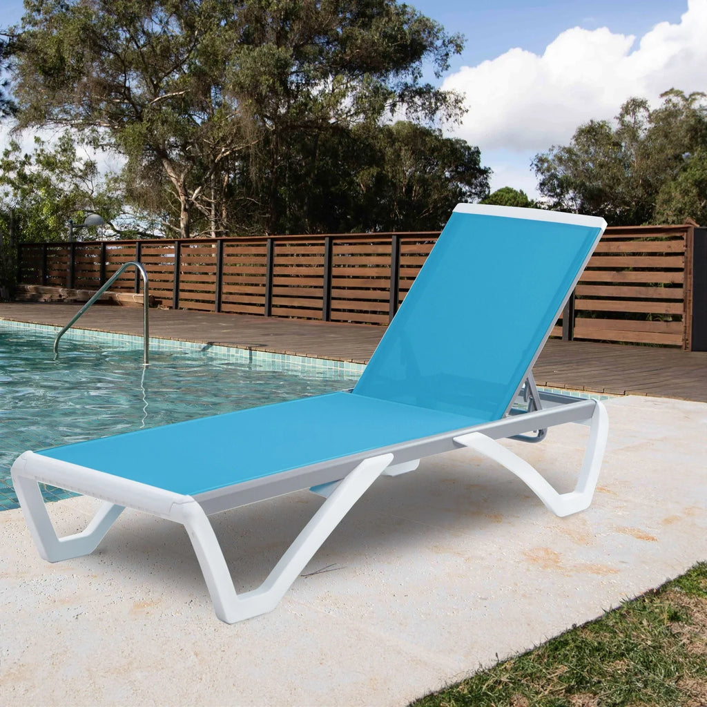 Chaise lounge Kozyard Alan għall-patio, bilqiegħda u mimduda, aġġustabbli, magħmula kompletament mill-aluminju u b’saqajn tar-reżina tal-polipropilen