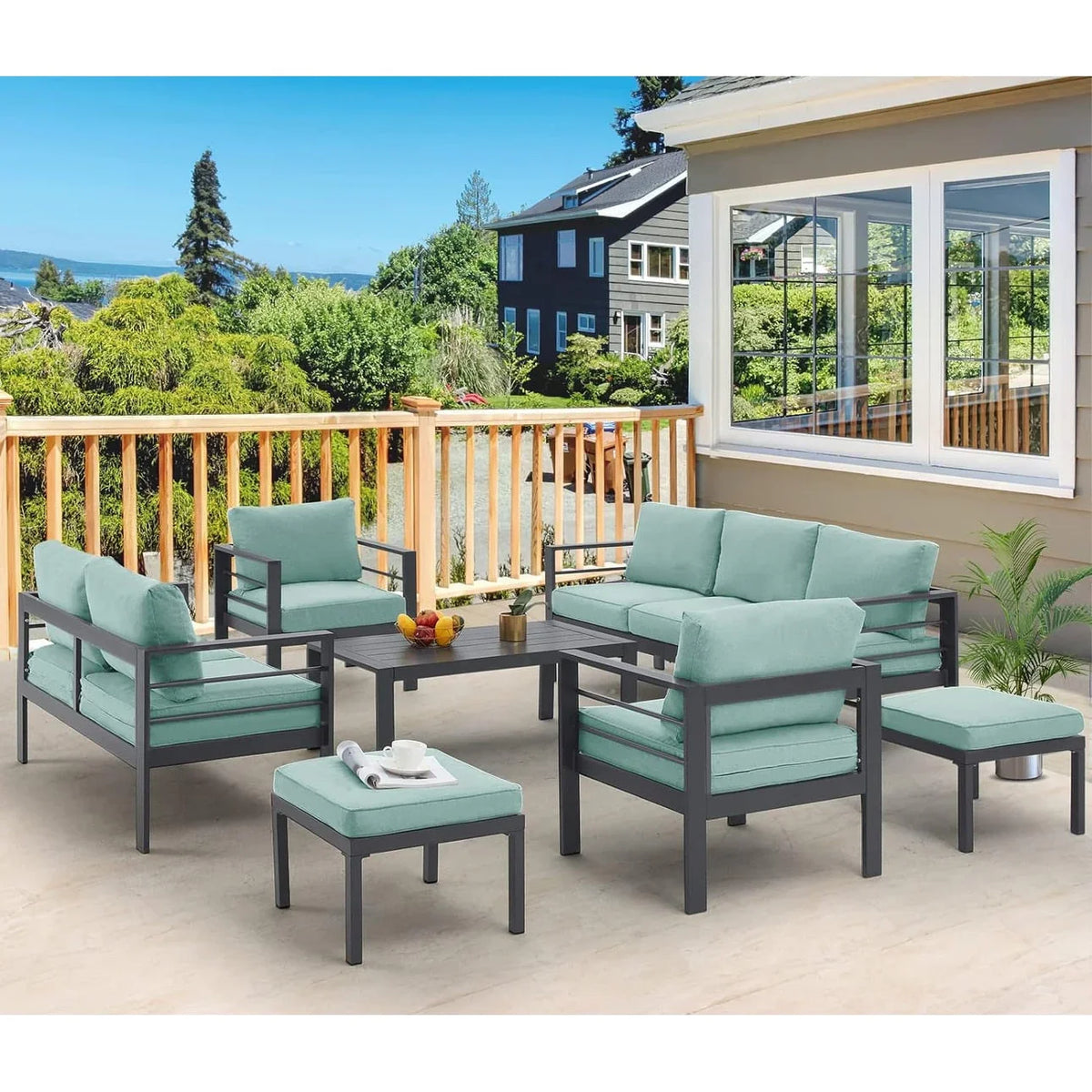 AECOJOY 7-teiliges Aluminiummöbel-Set für die Terrasse, Outdoor-Sitzgruppe