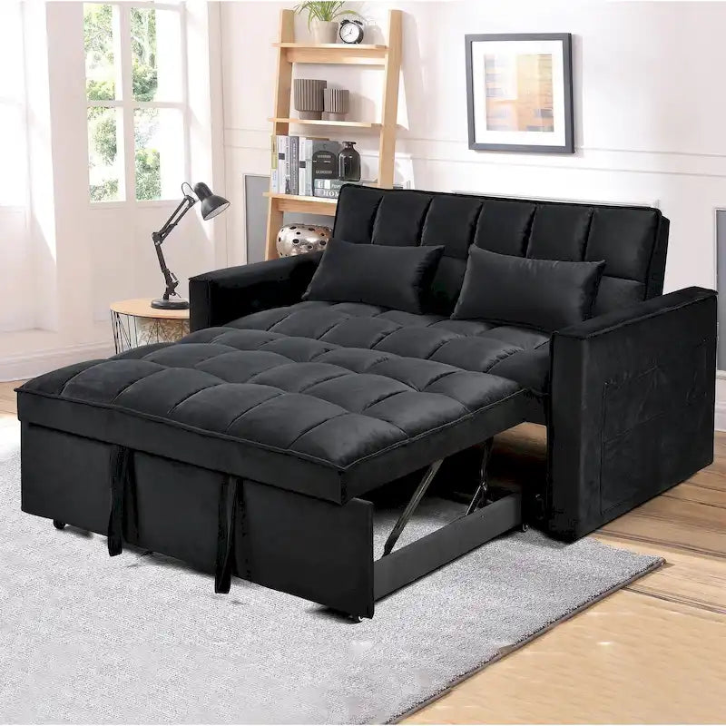 Divanetto futon moderno in velluto con schienale reclinabile e tasche, per 2 persone ??Grigio scuro / Grigio chiaro / Blu / Nero