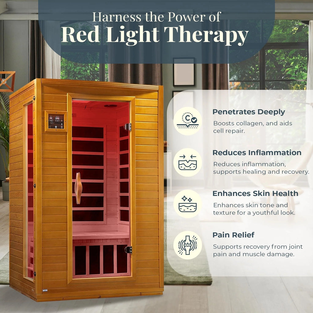 Dynamic Saunas Andora infraroodsauna voor 2 personen met lage EMF en FAR-infrarood, van Canadees hemlockhout