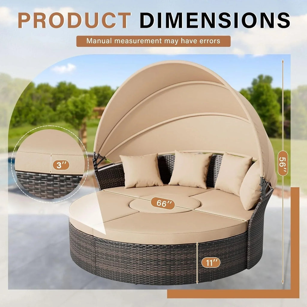 Nuon 4-/5-teiliges Outdoor-Lounge-Set für die Terrasse, Rattan-Tagesbett-Set mit Baldachin von Havenside Home