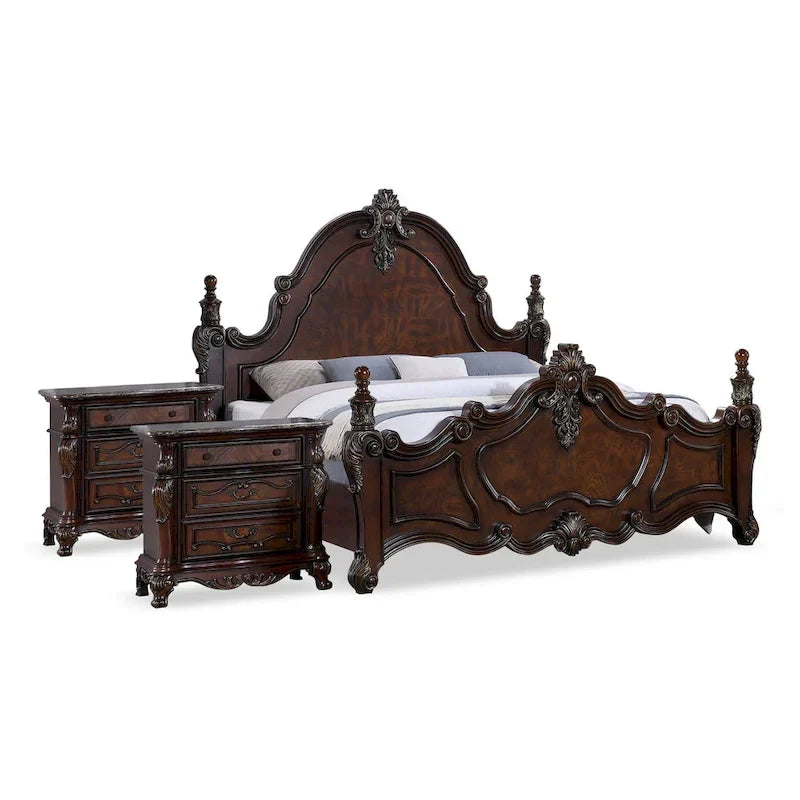Furniture of America Eugene traditionelles 3-teiliges Schlafzimmer-Set aus dunklem Kirschholz mit Paneelen