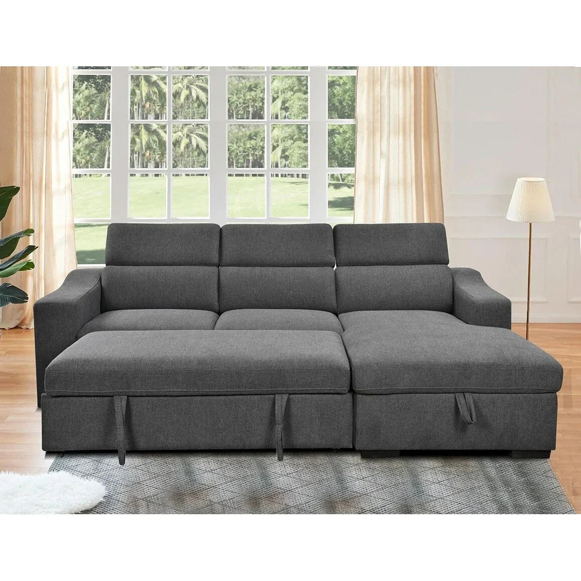 Divano componibile trasformabile Roomfitters da 103 con chaise longue contenitore, poggiatesta regolabili, divano letto angolare a L, grigio scuro