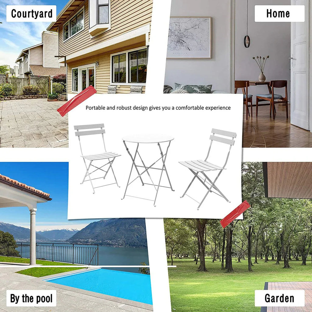 3-teiliges klappbares Bistro-Set aus Metall, wetterbeständiges Outdoor-/Indoor-Sitzset für Terrasse, Hof und Garten