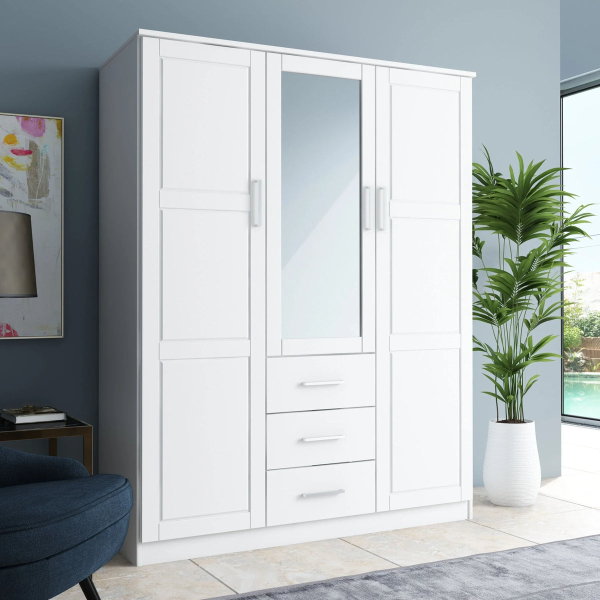 Armadio guardaroba a 3 ante Cosmo Palace Imports in legno massello al 100%, con ante in legno massello o a specchio
