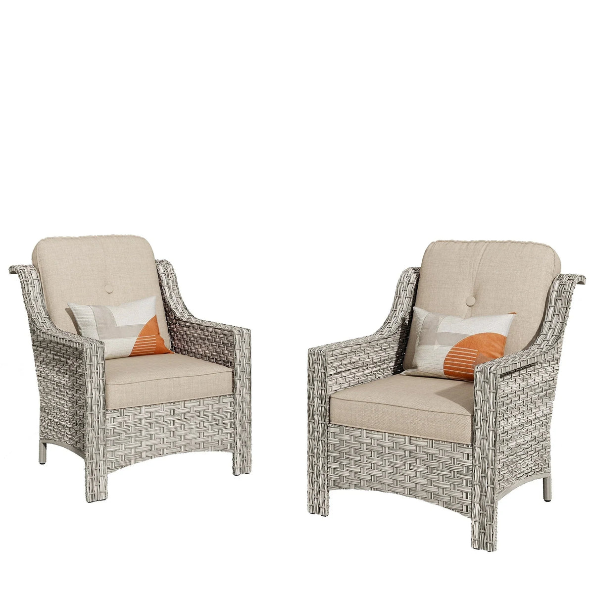 HOOOWOOO Set di 2 sedie da esterno per patio in vimini e rattan con schienale alto