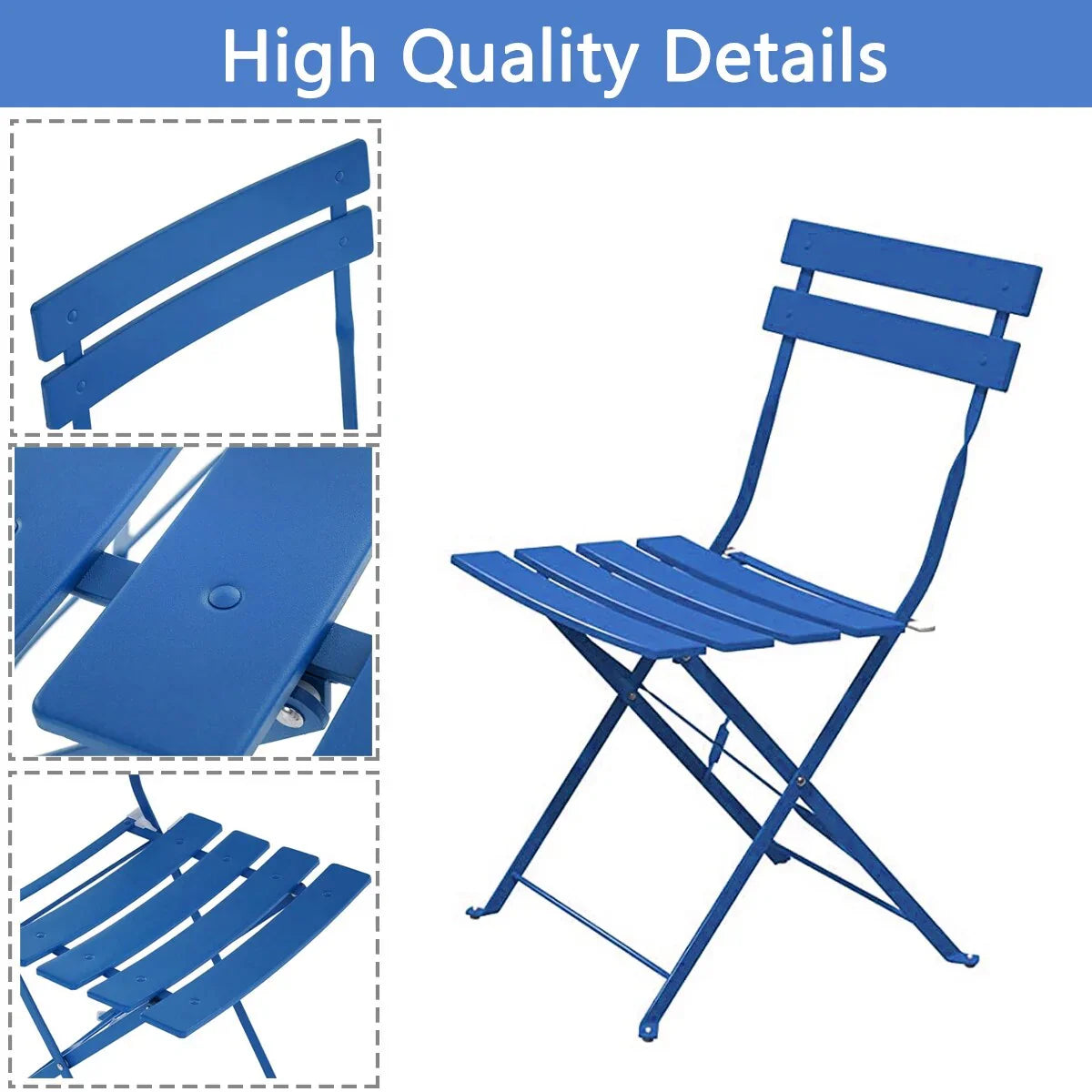 3-teiliges klappbares Bistro-Set aus Metall, wetterbeständiges Outdoor-/Indoor-Sitzset für Terrasse, Hof und Garten
