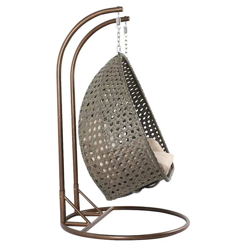 Sedia sospesa a dondolo a forma di uovo con supporto in metallo, struttura in vimini e cuscino ¨C Beige / Blu antracite / Bianco / Blu / Bianco anticato / Marrone / Tela, posti 2