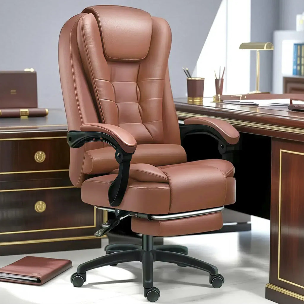 Ergonomische zwarte leren draaibare bureaustoel met voetensteun