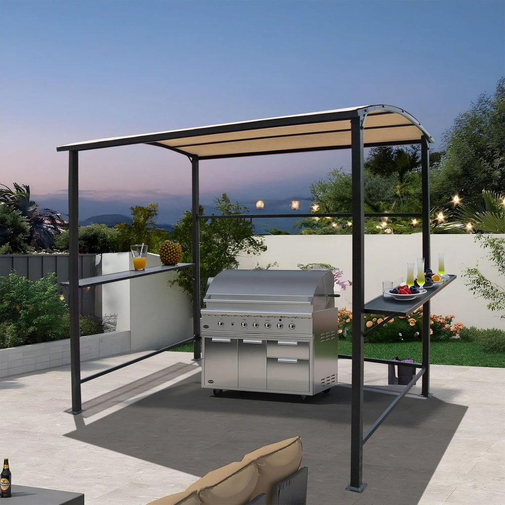 Gazebo da esterno per barbecue con struttura in acciaio da 5 x 8 piedi, copertura e riparo per griglia