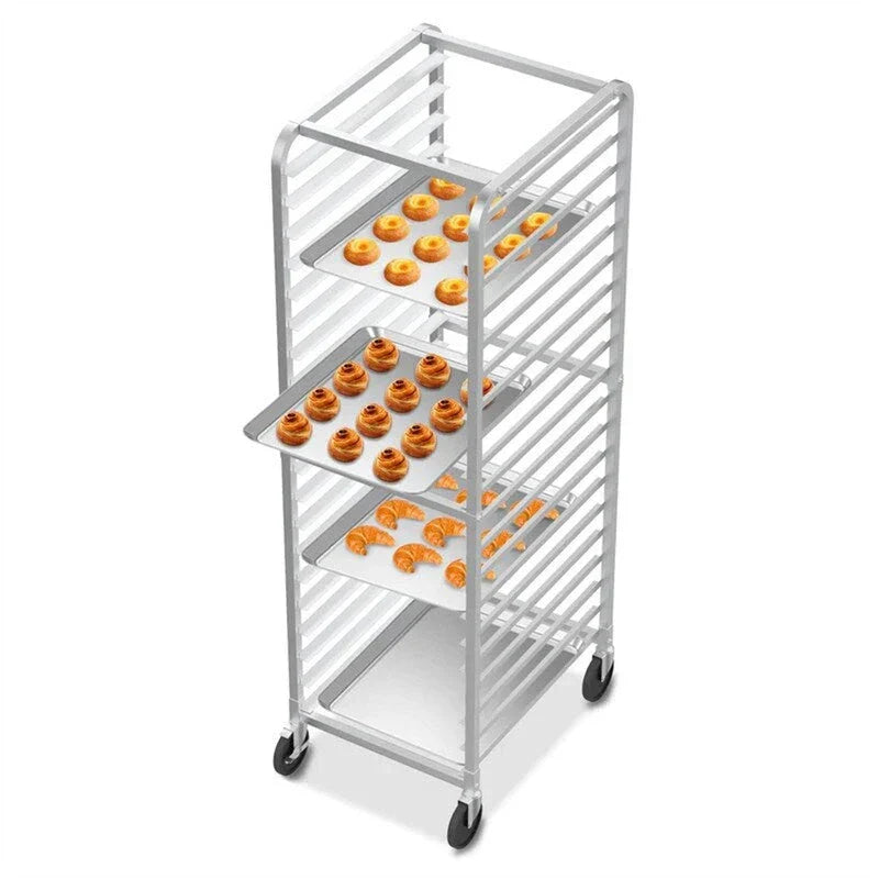 Scaffale da panetteria a 10/20 ripiani in acciaio inox per teglie da panini