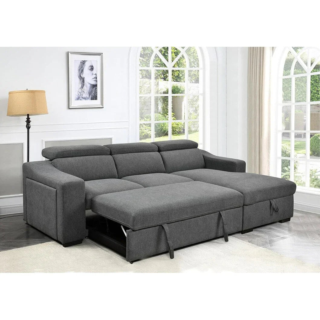 Divano componibile trasformabile Roomfitters da 103 con chaise longue contenitore, poggiatesta regolabili, divano letto angolare a L, grigio scuro